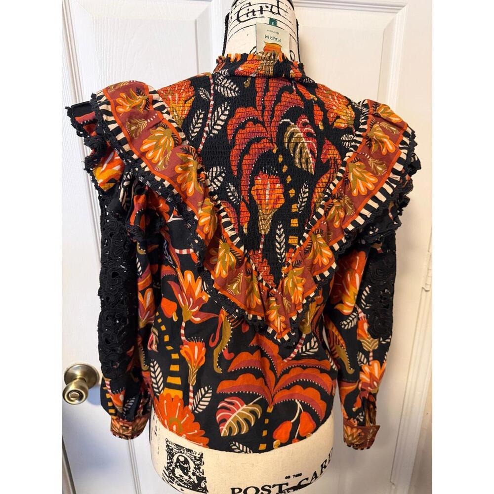 Farm Rio Floral Ruffle Blouse Small - Picture 6 of 8